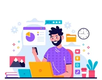 Osoba u ljubicastoj majici radi analizu web sajta